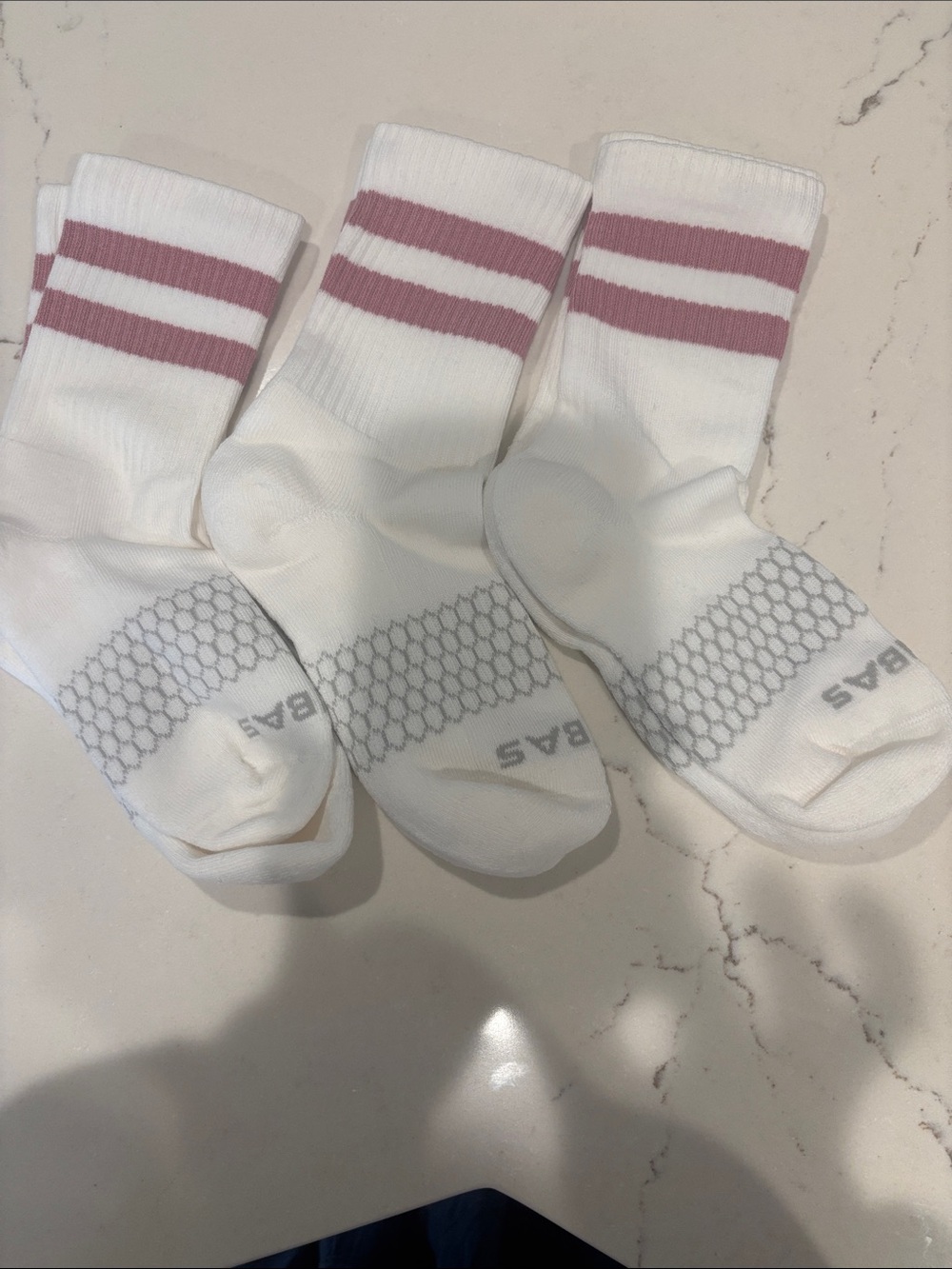 Bombas Crew Socks 3-Pack Black Sz Small White w/ Rose Stripes NWOT